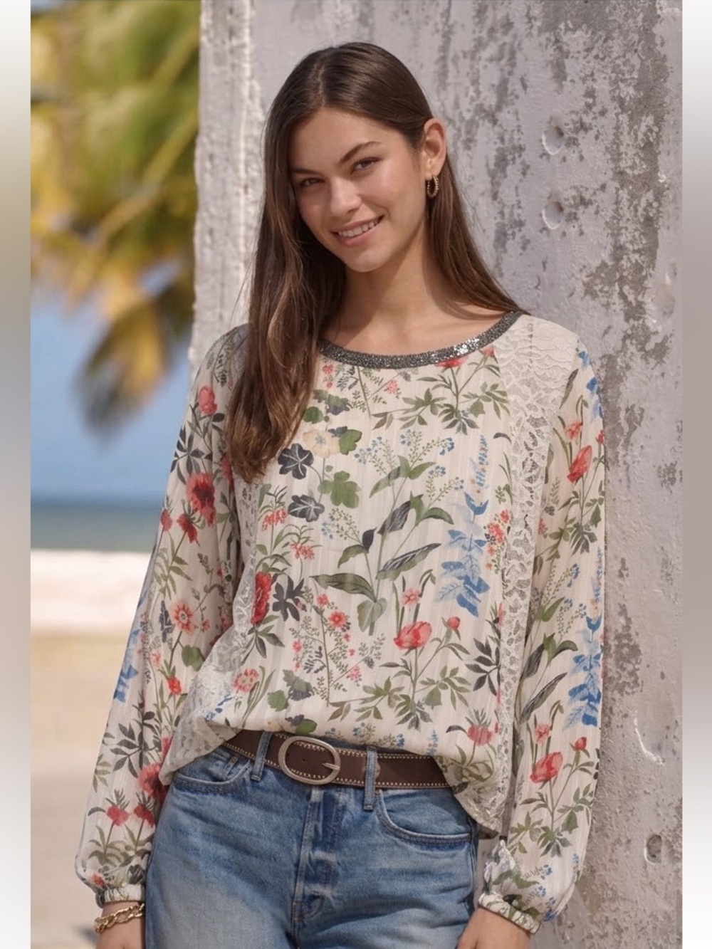 LOYD/FORD $345 • 18” PTP • Palm Springs Floral Lace Blouse 2017 collection